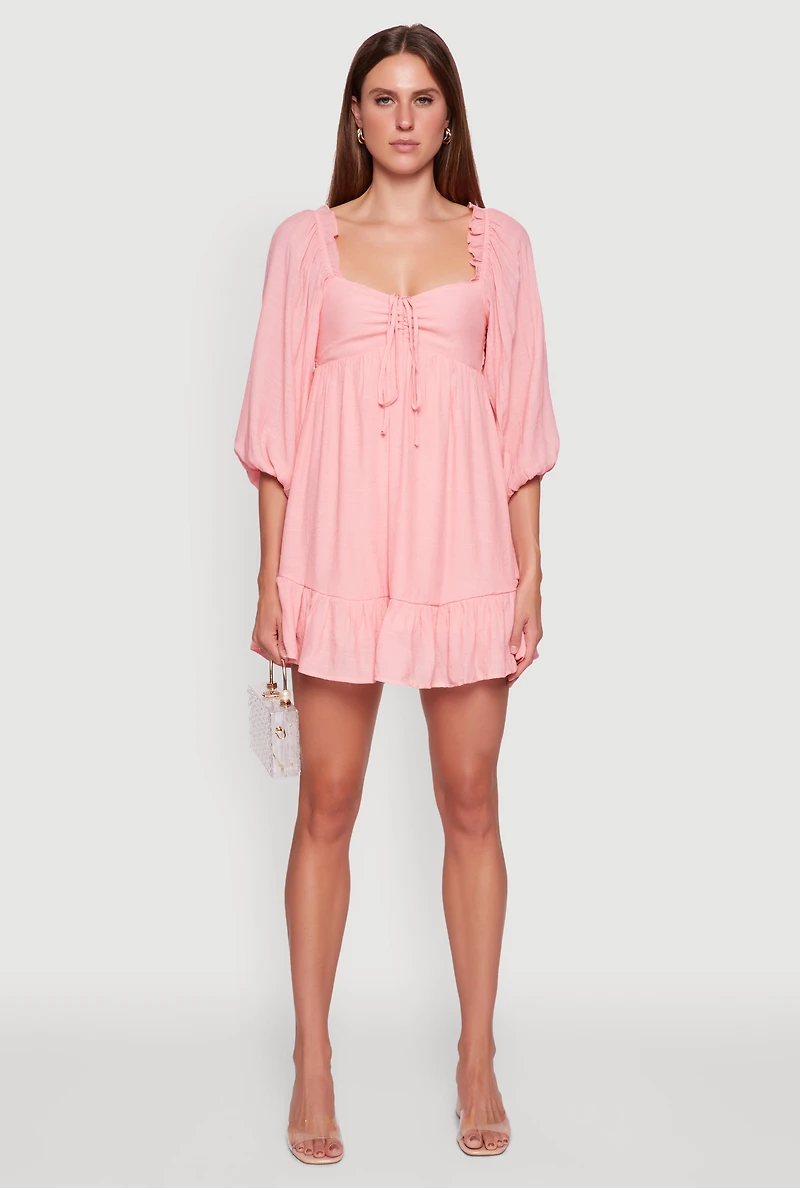 Womens Chic Bubble Sleeve Smocked Back Peasant Dress, L