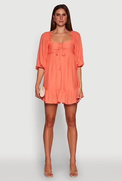Womens Chic Bubble Sleeve Smocked Back Peasant Dress,