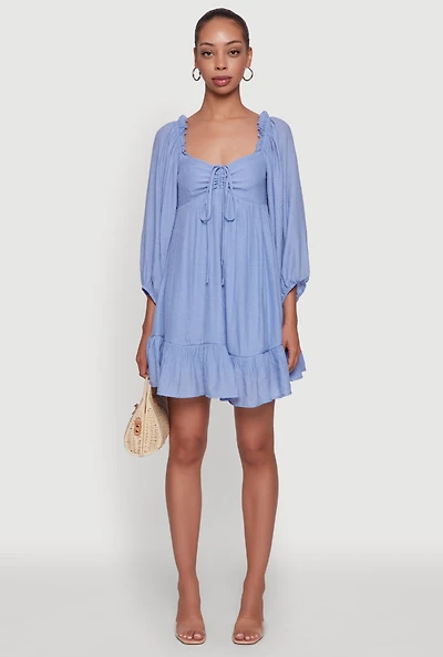 Womens Chic Bubble Sleeve Smocked Back Peasant Dress,