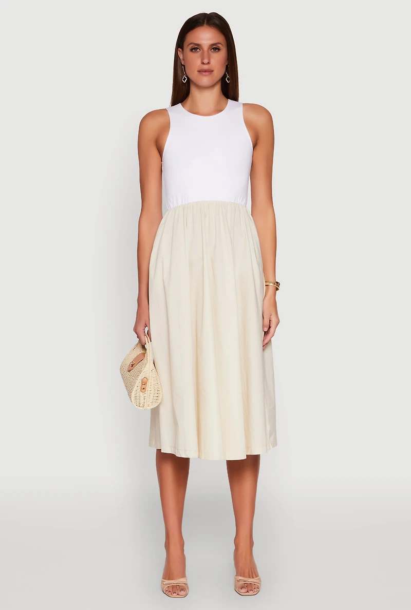 Womens Tank Maxi Skater Dress, Beige,