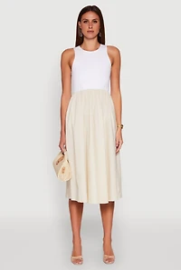 Womens Tank Maxi Skater Dress, Beige, Size L