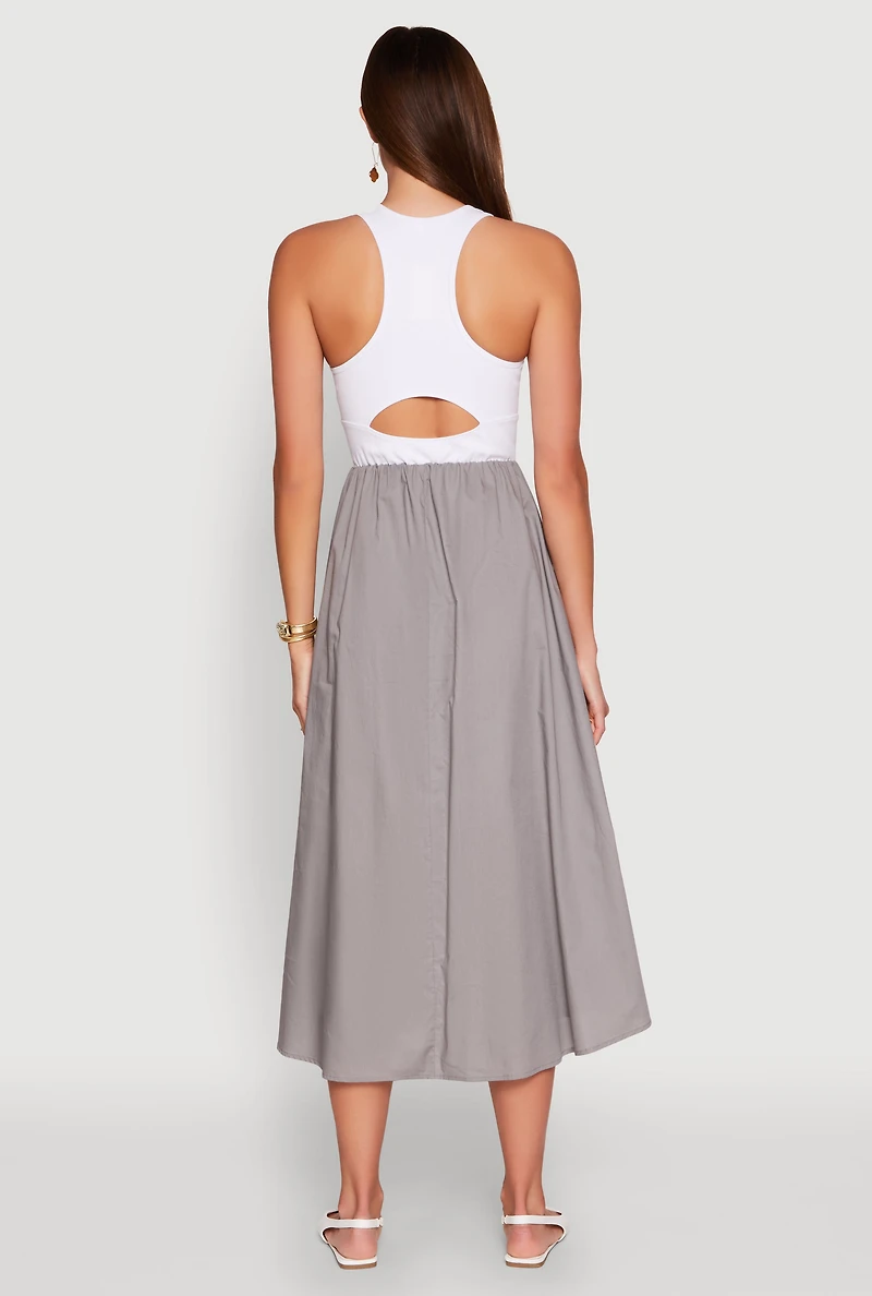 Womens Keyhole Racerback Maxi Dress, Grey, Size M