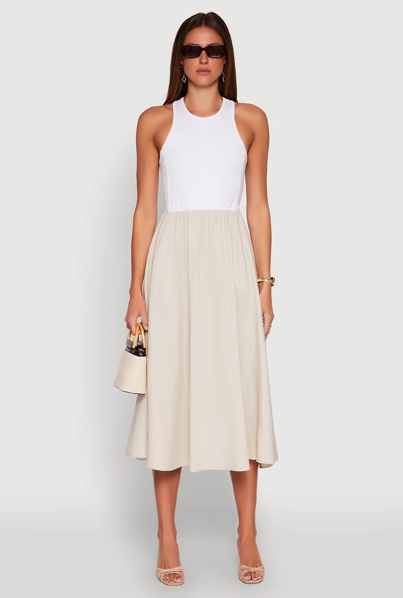 Womens Keyhole Racerback Maxi Dress, Beige, Size M