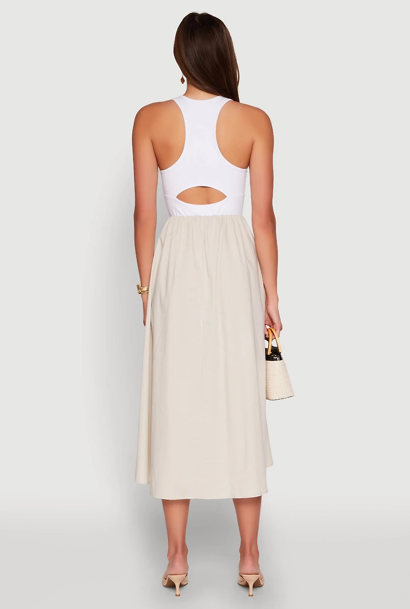 Womens Keyhole Racerback Maxi Dress, Beige, Size M
