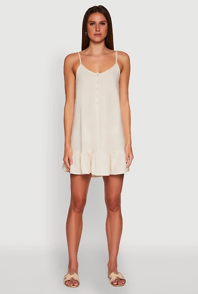 Womens Chic Linen Cami Dress with Flounce Hem and Tie Back,