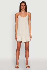 Womens Chic Linen Cami Dress with Flounce Hem and Tie Back,