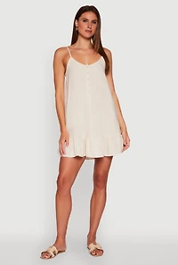 Womens Chic Linen Cami Dress with Flounce Hem and Tie Back,