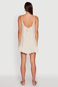 Womens Chic Linen Cami Dress with Flounce Hem and Tie Back,