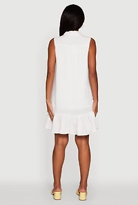 Chic Gauze Knit Button Front Peplum Hem Dress