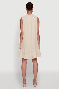 Womens Chic Gauze Knit Button Front Peplum Hem Dress, Beige, Size L