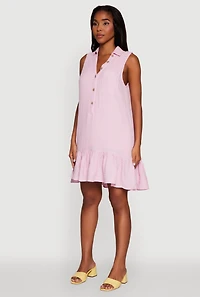 Womens Chic Gauze Knit Button Front Peplum Hem Dress, Pink, Size L