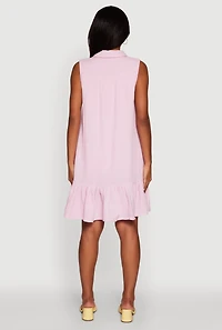 Womens Chic Gauze Knit Button Front Peplum Hem Dress, Pink,
