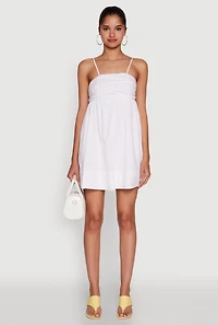 Womens Trendy Poplin Bow Tie Back Babydoll Dress, White, Size L