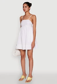 Womens Trendy Poplin Bow Tie Back Babydoll Dress, White, Size L