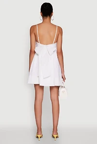 Womens Trendy Poplin Bow Tie Back Babydoll Dress, White, Size L