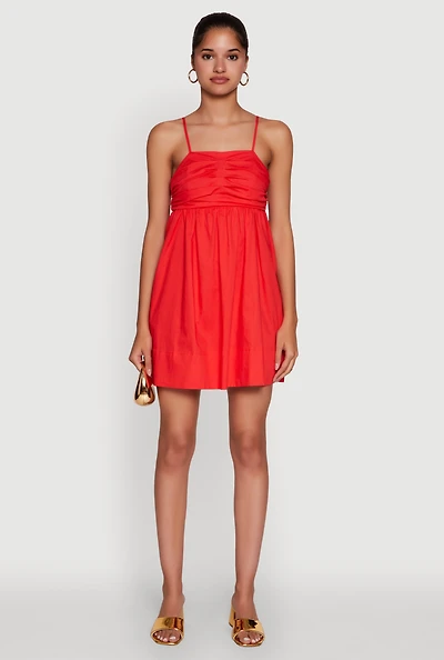 Womens Trendy Poplin Bow Tie Back Babydoll Dress,
