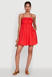 Womens Trendy Poplin Bow Tie Back Babydoll Dress,