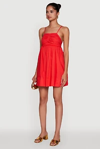 Womens Trendy Poplin Bow Tie Back Babydoll Dress,