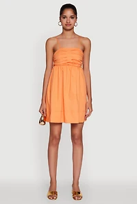 Womens Trendy Poplin Bow Tie Back Babydoll Dress, Orange, Size XS