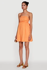 Womens Trendy Poplin Bow Tie Back Babydoll Dress, Orange, Size XS