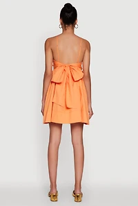 Womens Trendy Poplin Bow Tie Back Babydoll Dress, Orange, Size XS