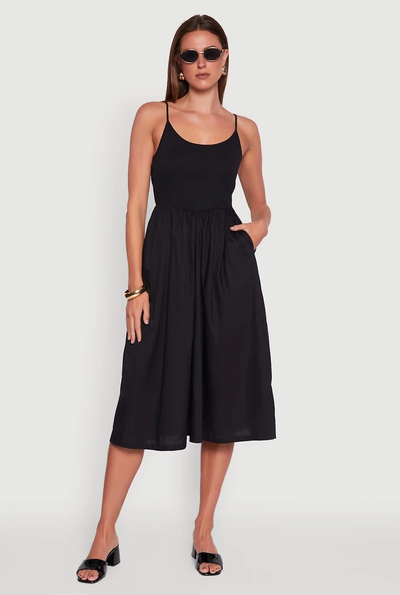 Womens Chic Ribbed Knit Sleeveless Skater Dress, Black,