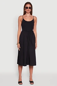 Womens Chic Ribbed Knit Sleeveless Skater Dress, Black, Size XL