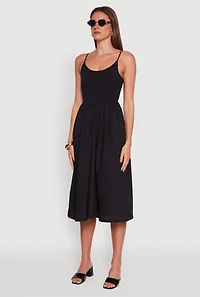 Womens Chic Ribbed Knit Sleeveless Skater Dress, Black, Size M