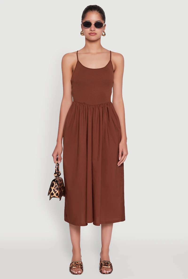 Womens Chic Ribbed Knit Sleeveless Skater Dress, Brown, Size L