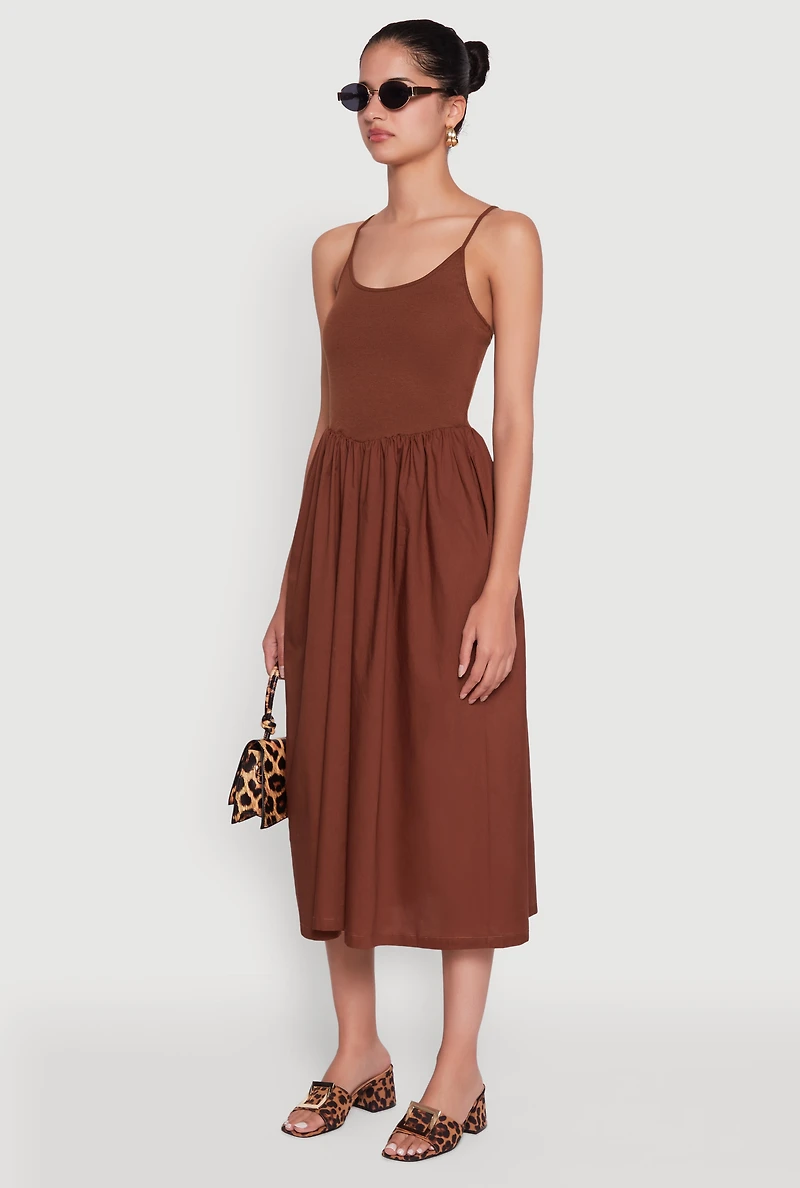Womens Chic Ribbed Knit Sleeveless Skater Dress, Brown, Size L