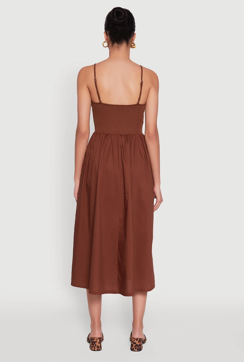 Womens Chic Ribbed Knit Sleeveless Skater Dress, Brown, Size L