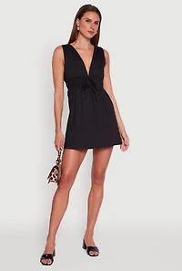 Womens Trendy Faux Drawstring Smocked Waist Dress, Black, Size XL