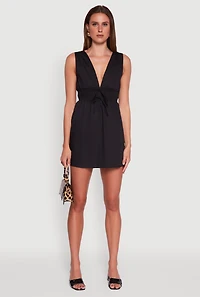 Womens Trendy Faux Drawstring Smocked Waist Dress, Black, Size XL