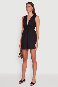 Womens Trendy Faux Drawstring Smocked Waist Dress, Black, Size XL