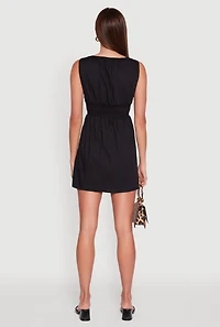 Womens Trendy Faux Drawstring Smocked Waist Dress, Black, Size XL