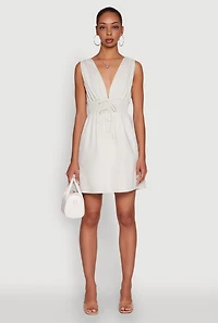Womens Trendy Faux Drawstring Smocked Waist Dress, White, Size S