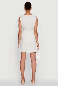 Womens Trendy Faux Drawstring Smocked Waist Dress, White, Size S