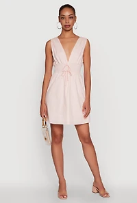 Womens Trendy Faux Drawstring Smocked Waist Dress, Pink, Size M