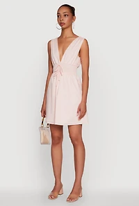 Womens Trendy Faux Drawstring Smocked Waist Dress, Pink, Size S