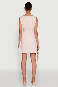 Womens Trendy Faux Drawstring Smocked Waist Dress, Pink, Size M