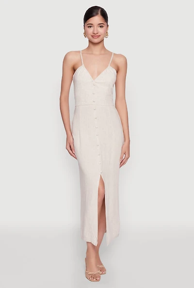 Open Tie Back Button Front Maxi Dress