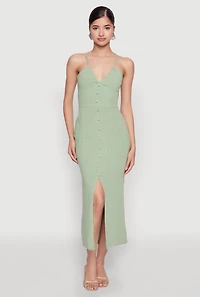 Womens Open Tie Back Button Front Maxi Dress, Green, Size M