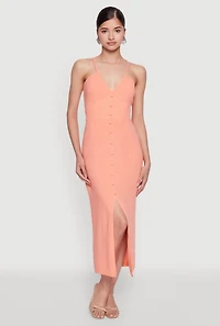 Open Tie Back Button Front Maxi Dress