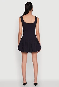 Womens Button Front Mini Bubble Hem Dress, Black, Size M