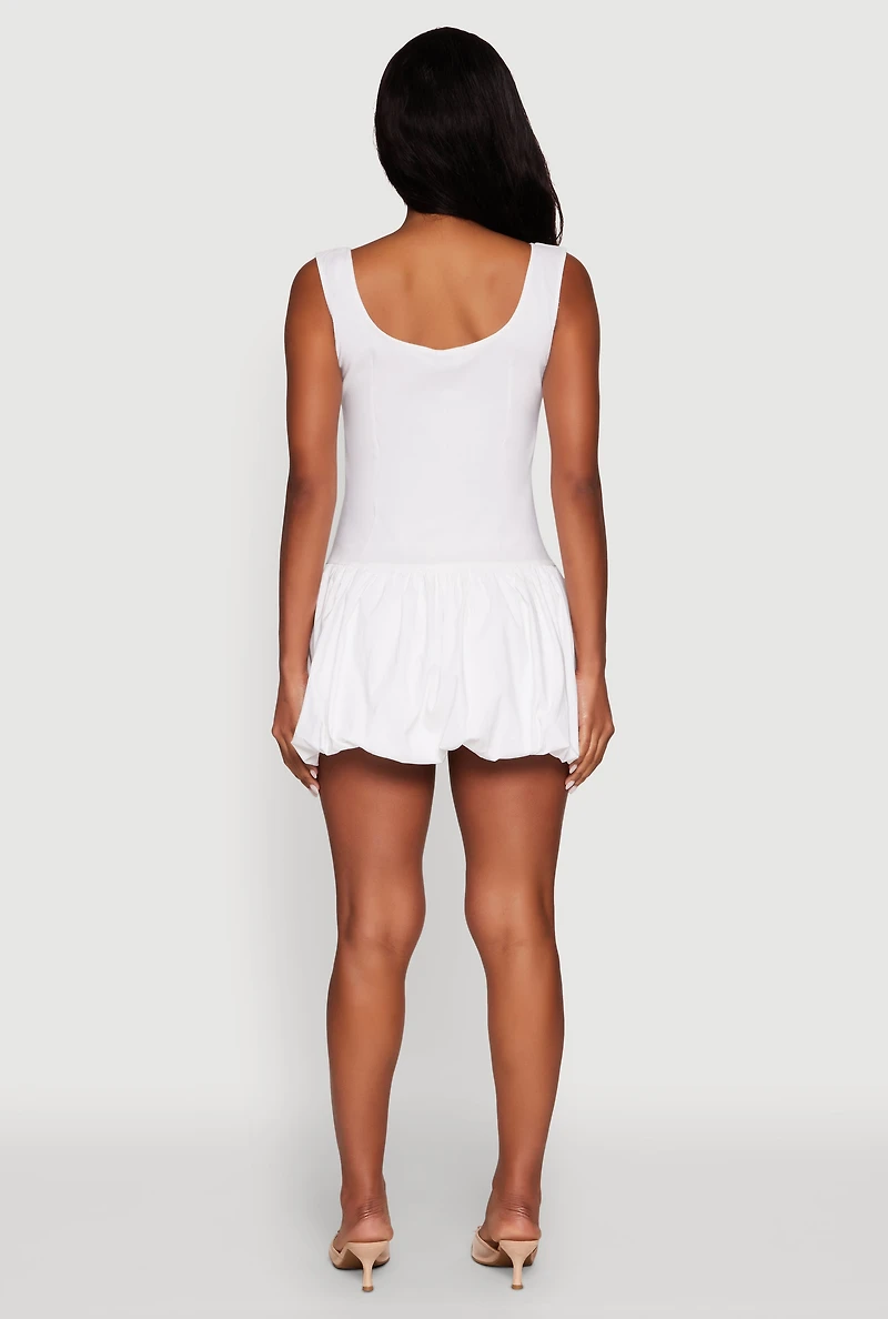 Womens Button Front Mini Bubble Hem Dress, White, Size M