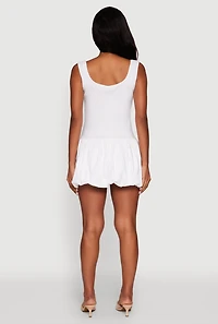 Womens Button Front Mini Bubble Hem Dress, White, Size M