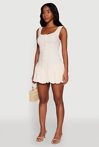 Womens Button Front Mini Bubble Hem Dress,