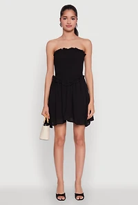 Womens Gauze Knit Smocked Mini Dress, Black,