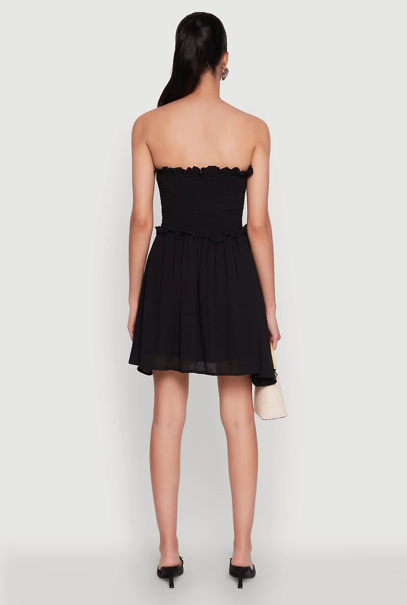 Womens Gauze Knit Smocked Mini Dress, Black,