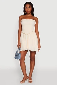 Womens Gauze Knit Smocked Mini Dress, White, Size S